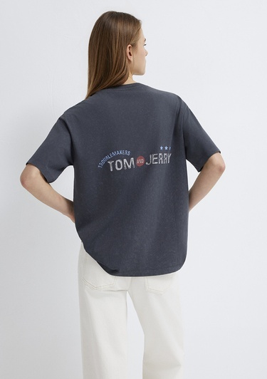  Mavi Tom ve Jerry Baskılı Gri Tişört Loose Fit / Bol Rahat Kesim 1614043-83620