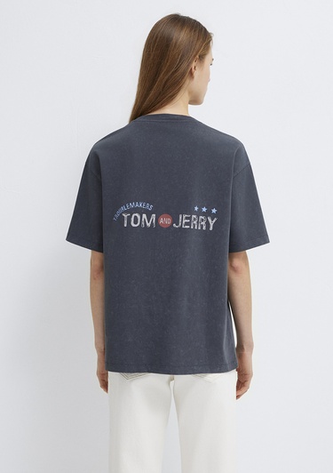  Mavi Tom ve Jerry Baskılı Gri Tişört Loose Fit / Bol Rahat Kesim 1614043-83620