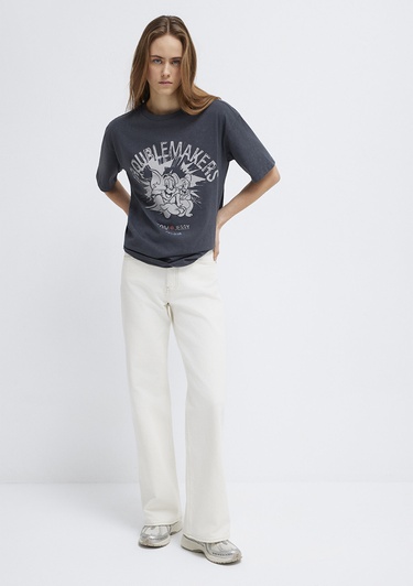  Mavi Tom ve Jerry Baskılı Gri Tişört Loose Fit / Bol Rahat Kesim 1614043-83620