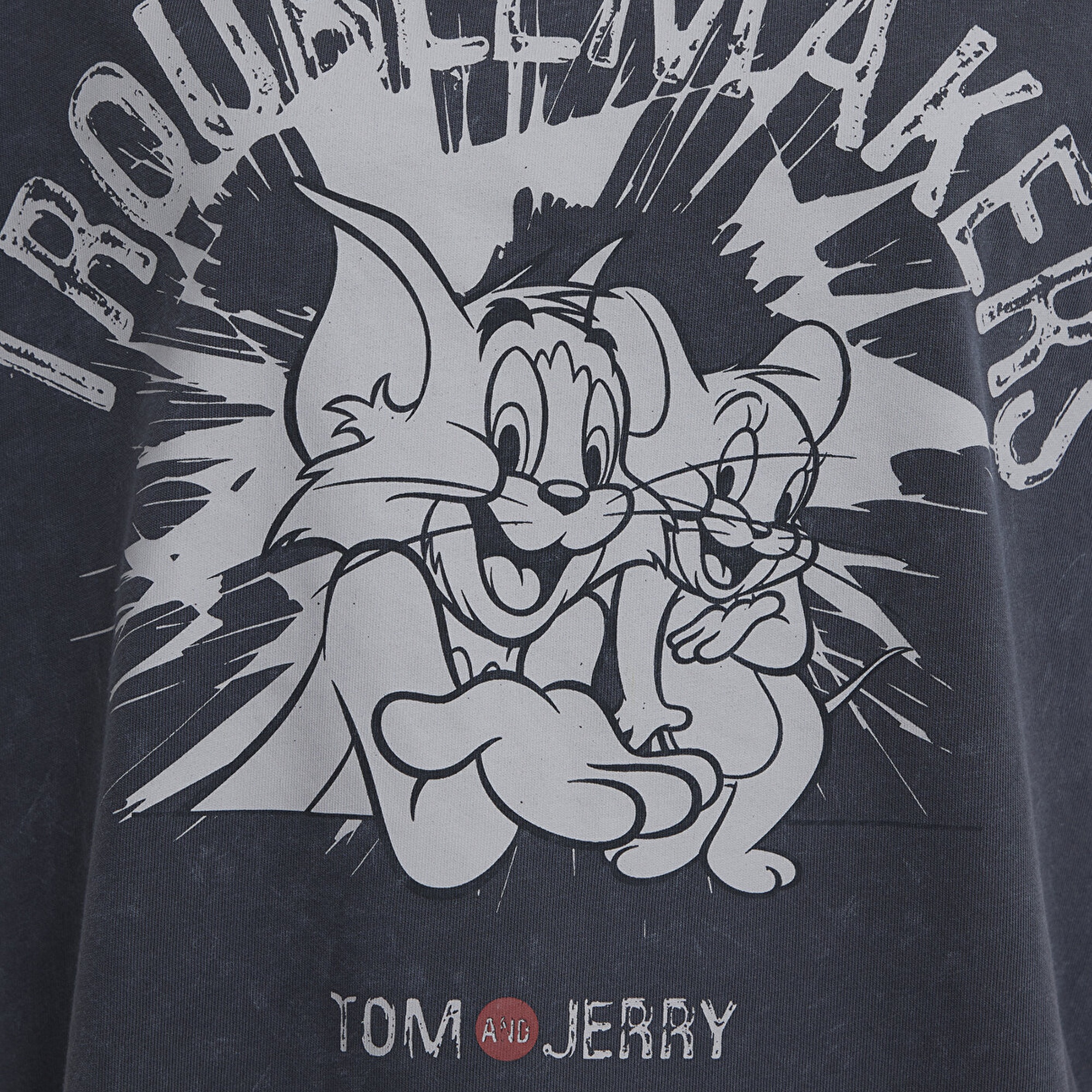 Mavi Tom ve Jerry Baskılı Gri Tişört Loose Fit / Bol Rahat Kesim 1614043-83620