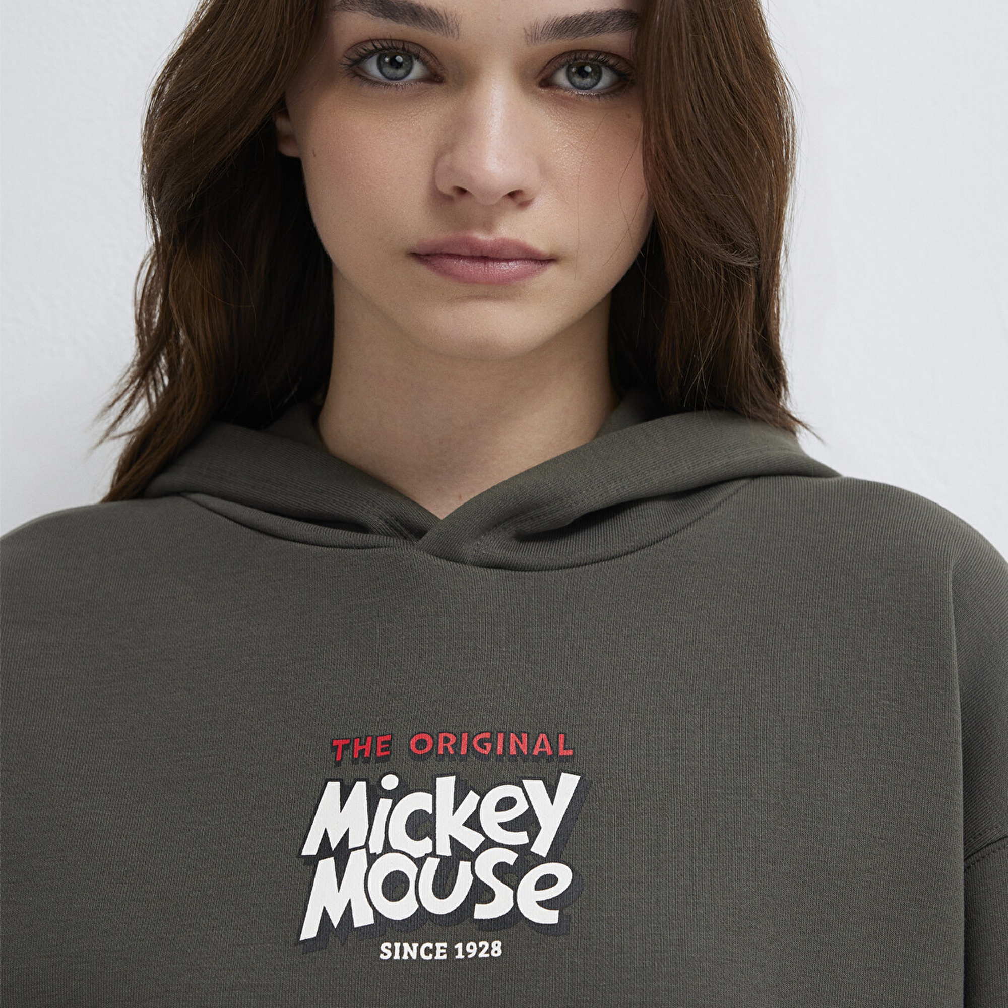 Mavi Mickey Mouse Sırt Baskılı Haki Sweatshirt 1S10521-71553