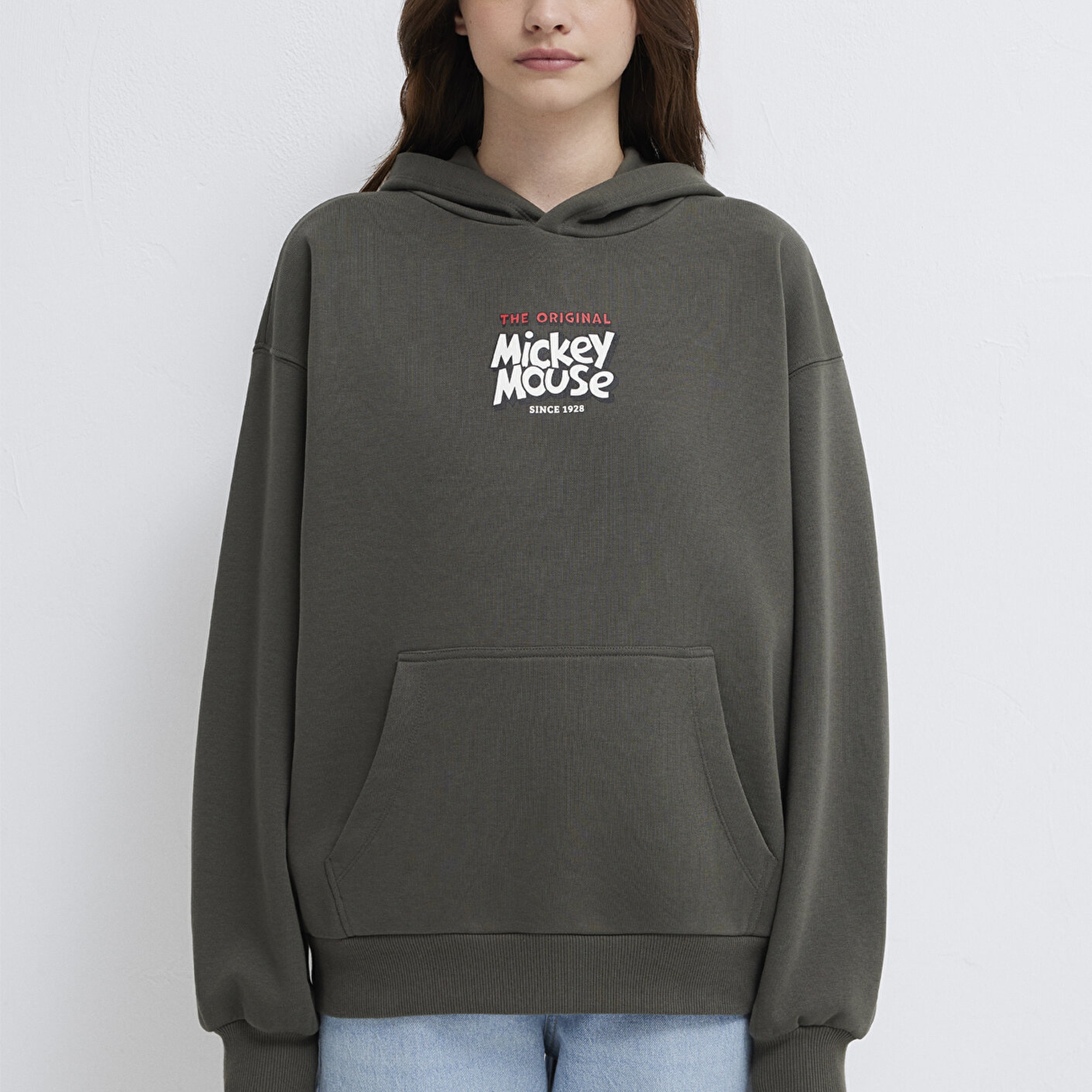 Mavi Mickey Mouse Sırt Baskılı Haki Sweatshirt 1S10521-71553