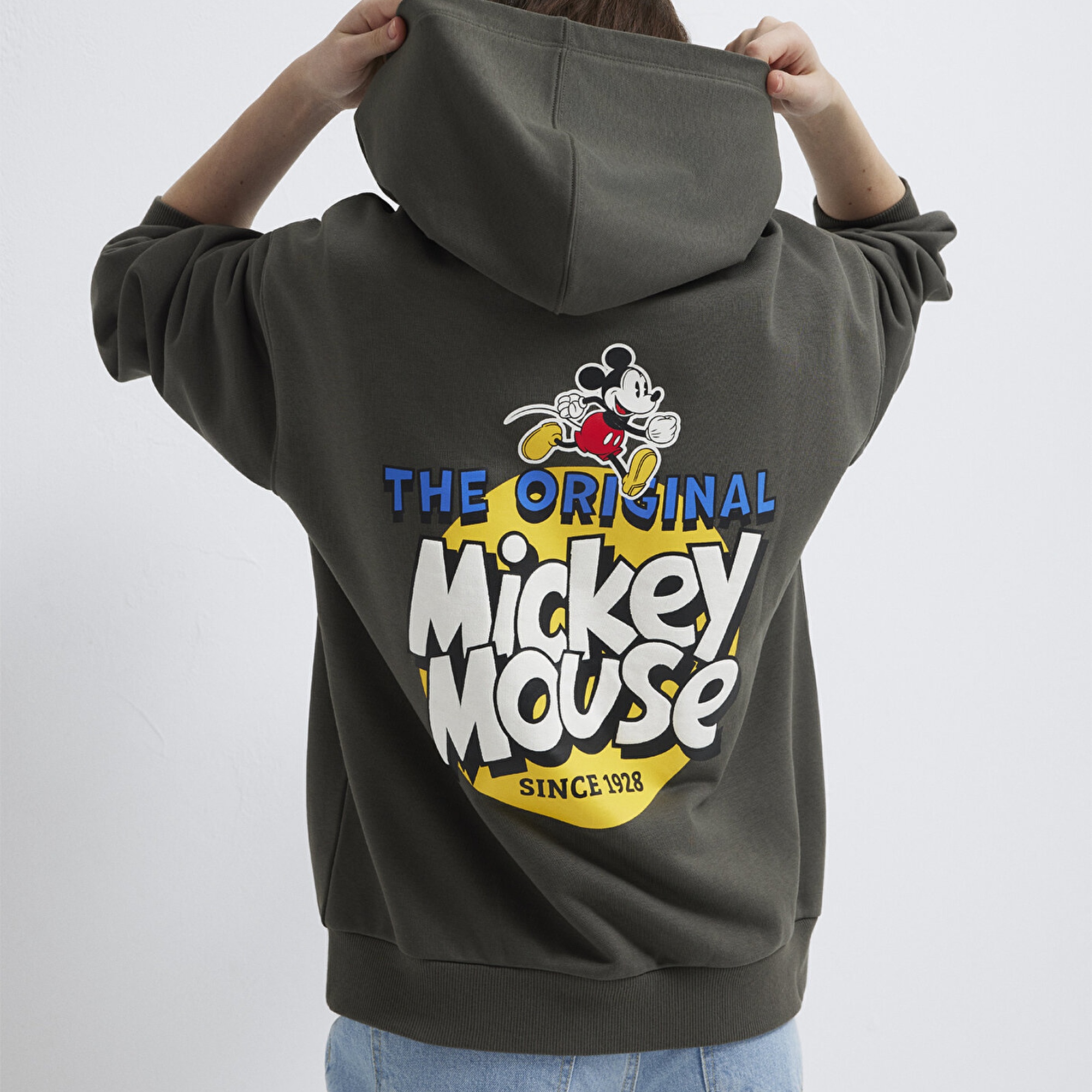 Mavi Mickey Mouse Sırt Baskılı Haki Sweatshirt 1S10521-71553