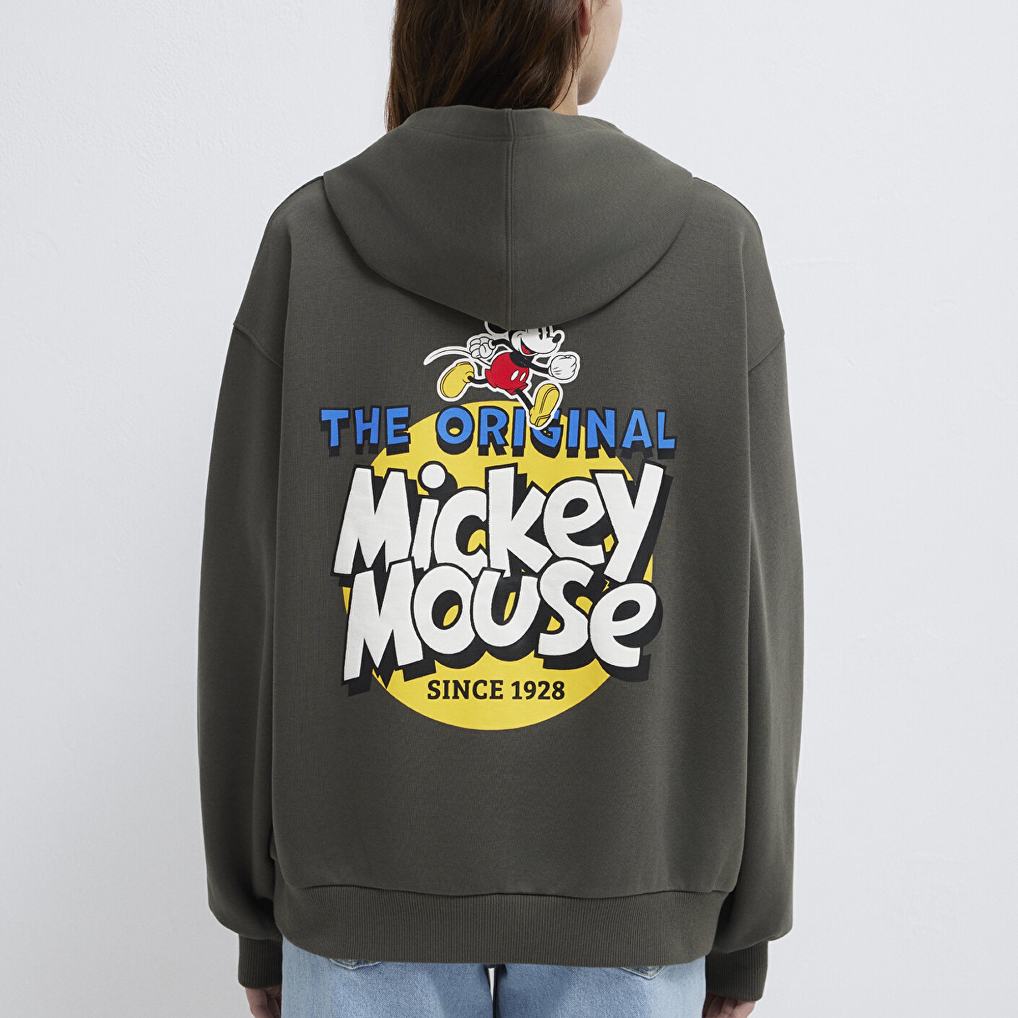 Mavi Mickey Mouse Sırt Baskılı Haki Sweatshirt 1S10521-71553