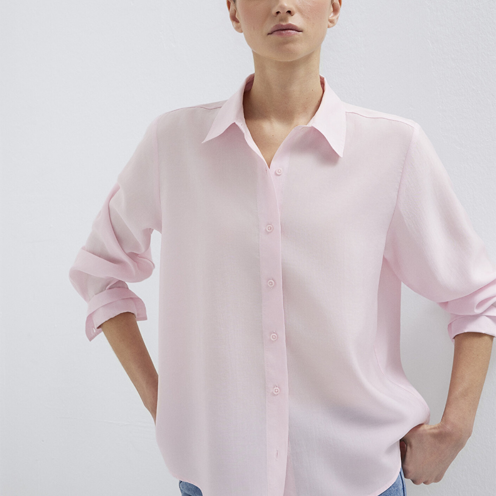 Mavi Pembe (TENCEL™) Gömlek Loose Fit / Bol Rahat Kesim 1211373-91004