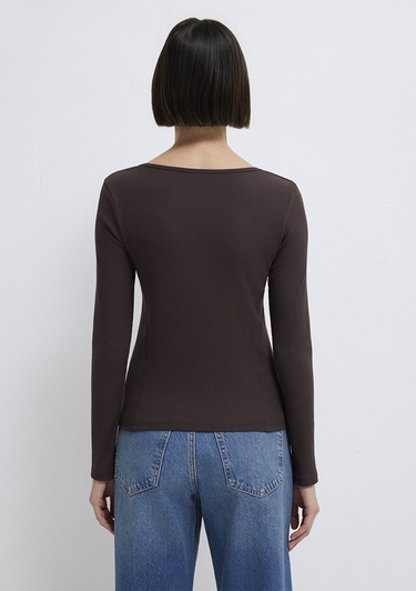  Mavi Uzun Kollu Kahverengi Tişört Fitted / Vücuda Oturan Kesim 1613843-70240