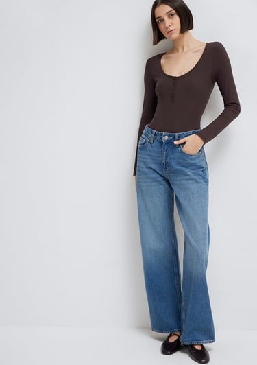  Mavi Uzun Kollu Kahverengi Tişört Fitted / Vücuda Oturan Kesim 1613843-70240