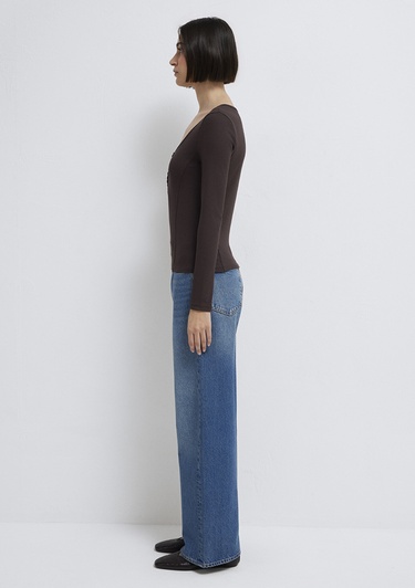  Mavi Uzun Kollu Kahverengi Tişört Fitted / Vücuda Oturan Kesim 1613843-70240