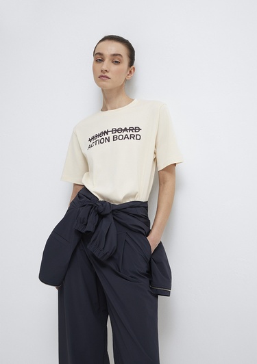  Mavi Baskılı Ekru Tişört Regular Fit / Normal Kesim 1613842-70005