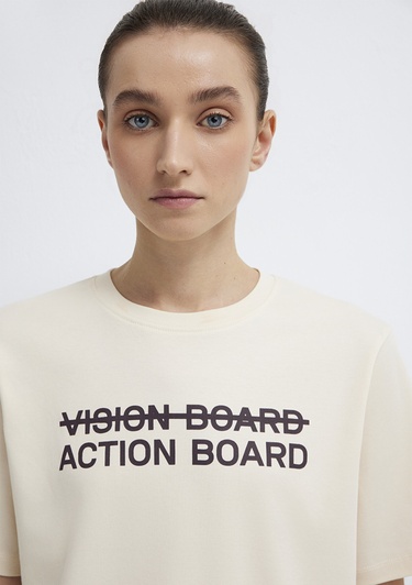  Mavi Baskılı Ekru Tişört Regular Fit / Normal Kesim 1613842-70005