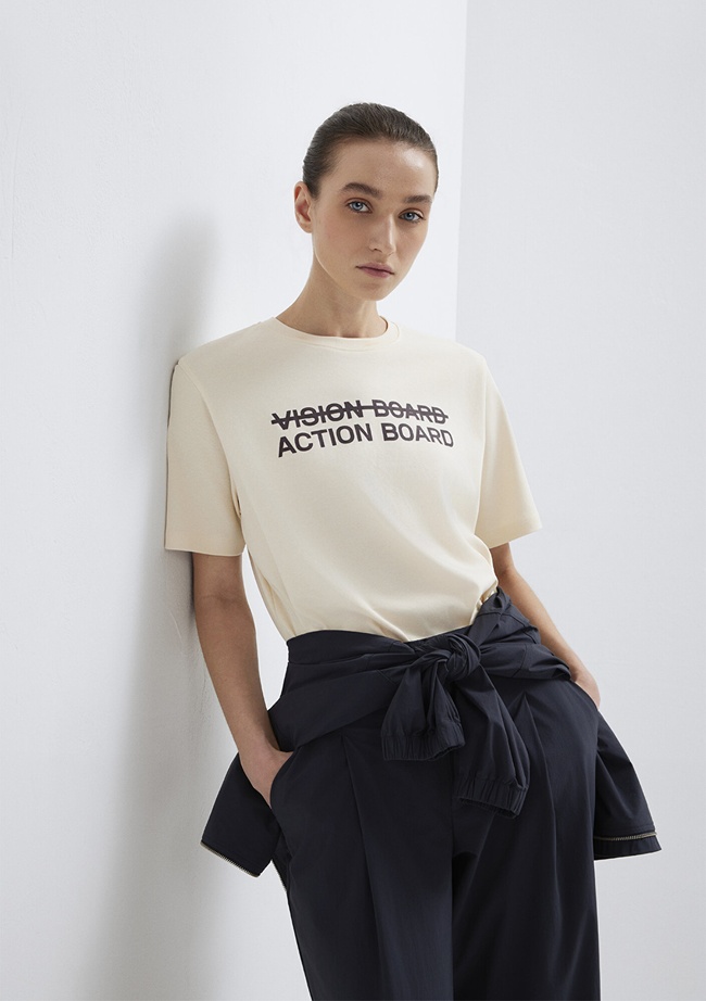  Mavi Baskılı Ekru Tişört Regular Fit / Normal Kesim 1613842-70005