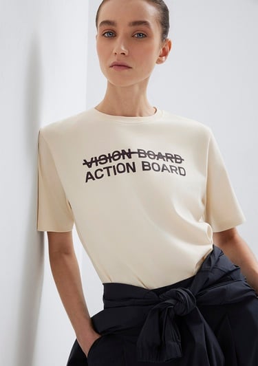  Mavi Baskılı Ekru Tişört Regular Fit / Normal Kesim 1613842-70005