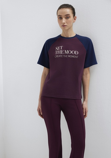  Mavi Baskılı Bordo Tişört Regular Fit / Normal Kesim 1613844-70434