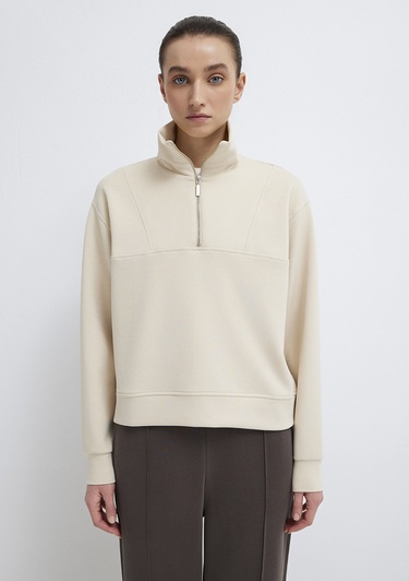  Mavi Yarı Fermuarlı Ekru (TENCEL™) Sweatshirt 1S10488-70005