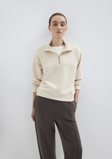  Mavi Yarı Fermuarlı Ekru (TENCEL™) Sweatshirt 1S10488-70005