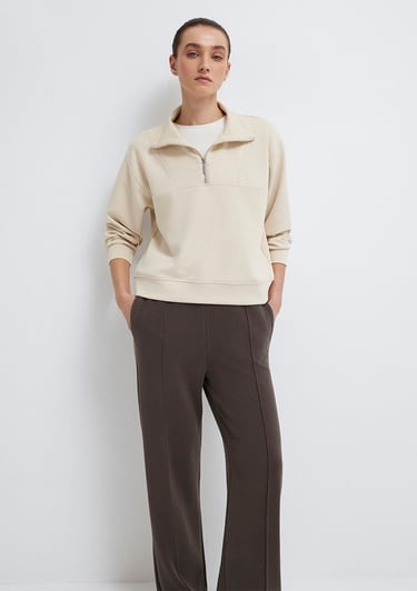  Mavi Yarı Fermuarlı Ekru (TENCEL™) Sweatshirt 1S10488-70005