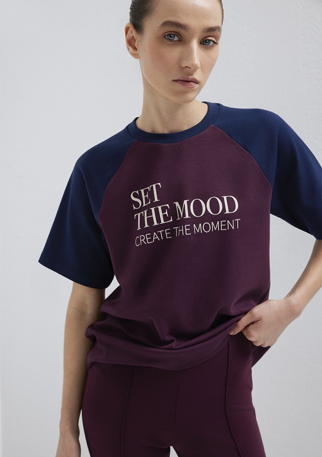  Mavi Baskılı Bordo Tişört Regular Fit / Normal Kesim 1613844-70434