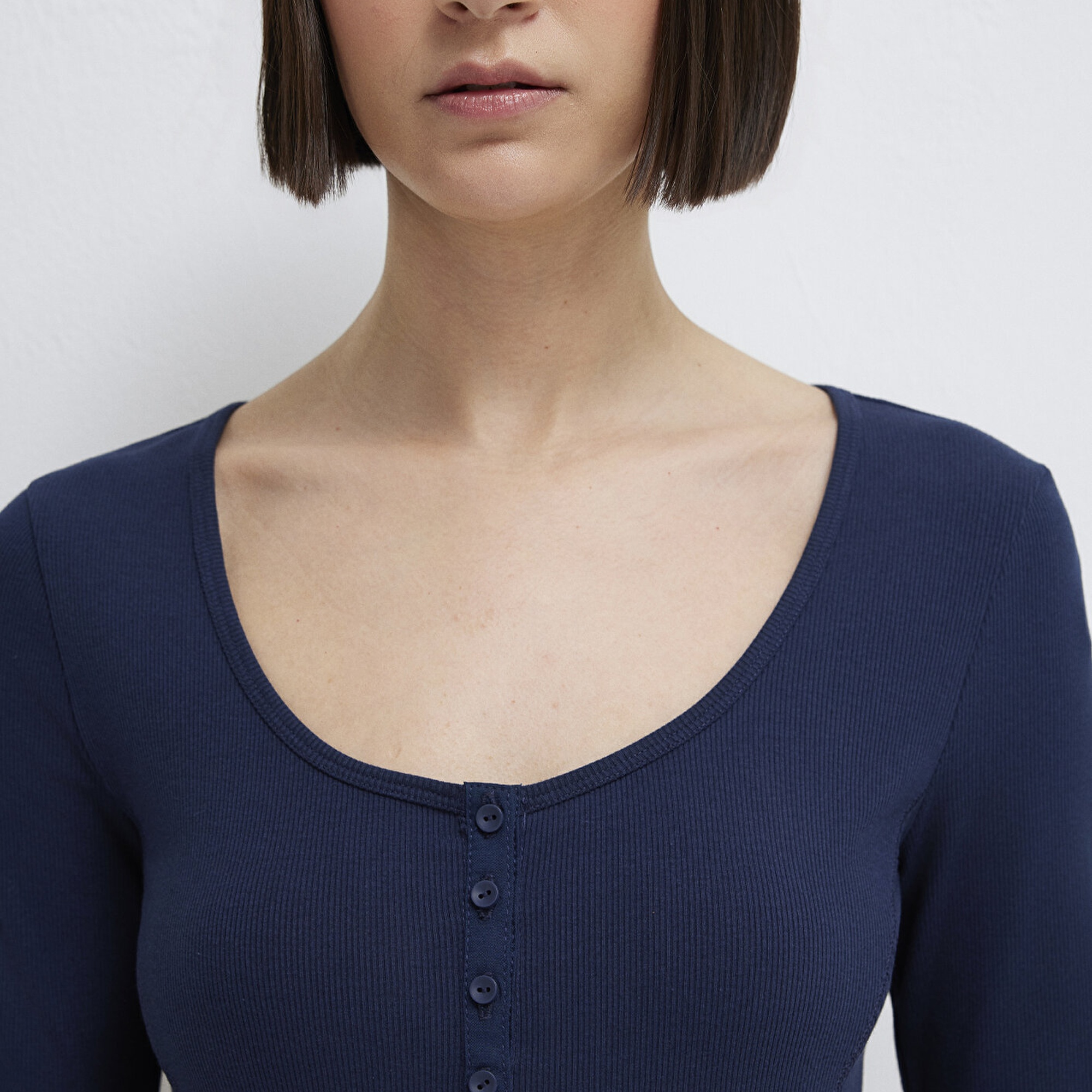 Mavi Uzun Kollu Lacivert Tişört Fitted / Vücuda Oturan Kesim 1613843-70497