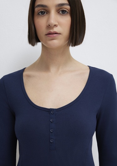  Mavi Uzun Kollu Lacivert Tişört Fitted / Vücuda Oturan Kesim 1613843-70497