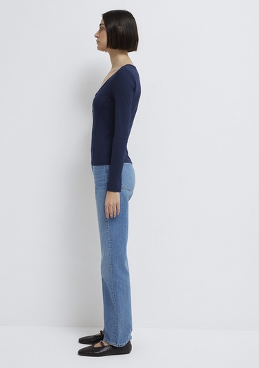 Mavi Uzun Kollu Lacivert Tişört Fitted / Vücuda Oturan Kesim 1613843-70497
