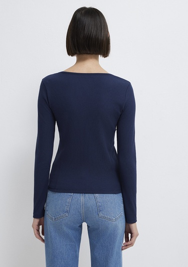  Mavi Uzun Kollu Lacivert Tişört Fitted / Vücuda Oturan Kesim 1613843-70497