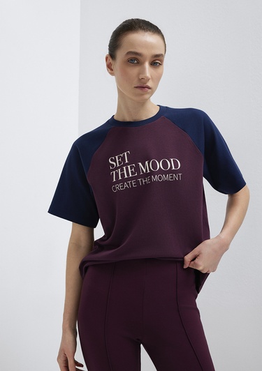  Mavi Baskılı Bordo Tişört Regular Fit / Normal Kesim 1613844-70434