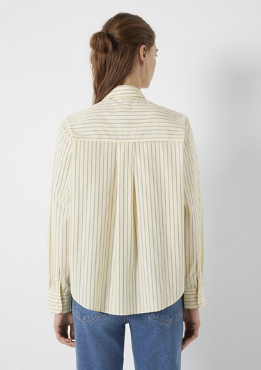  Mavi Çizgili Sarı Gömlek Loose Fit / Bol Rahat Kesim 1211502-91376