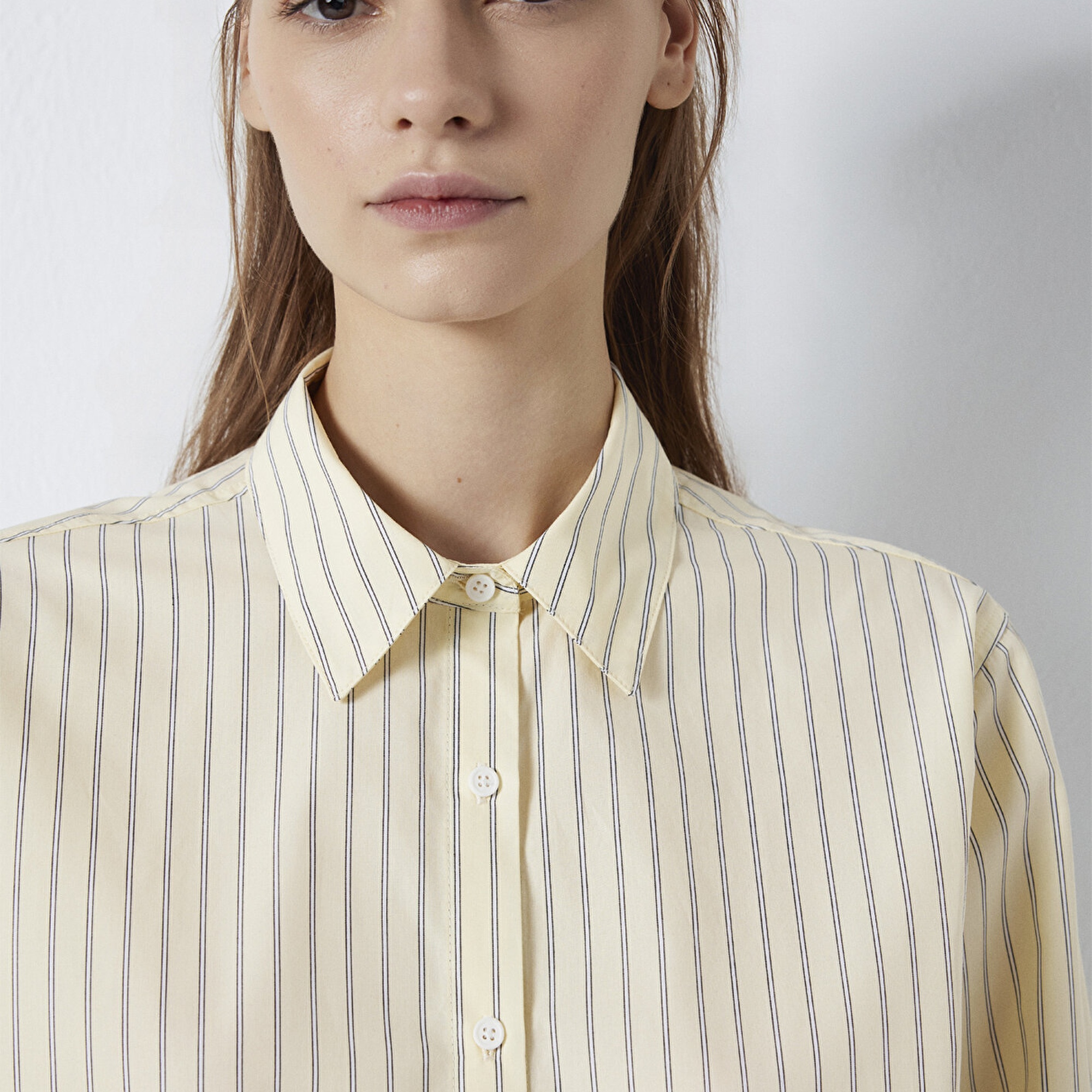 Mavi Çizgili Sarı Gömlek Loose Fit / Bol Rahat Kesim 1211502-91376