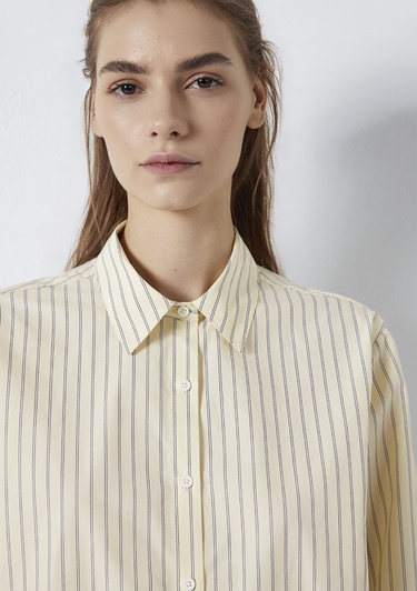  Mavi Çizgili Sarı Gömlek Loose Fit / Bol Rahat Kesim 1211502-91376