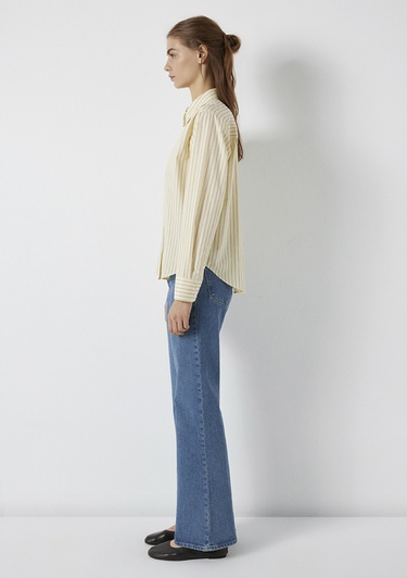  Mavi Çizgili Sarı Gömlek Loose Fit / Bol Rahat Kesim 1211502-91376