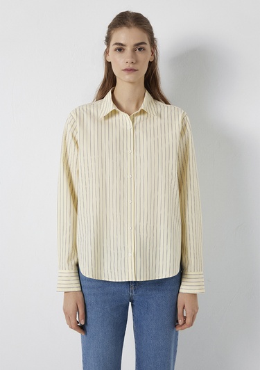  Mavi Çizgili Sarı Gömlek Loose Fit / Bol Rahat Kesim 1211502-91376