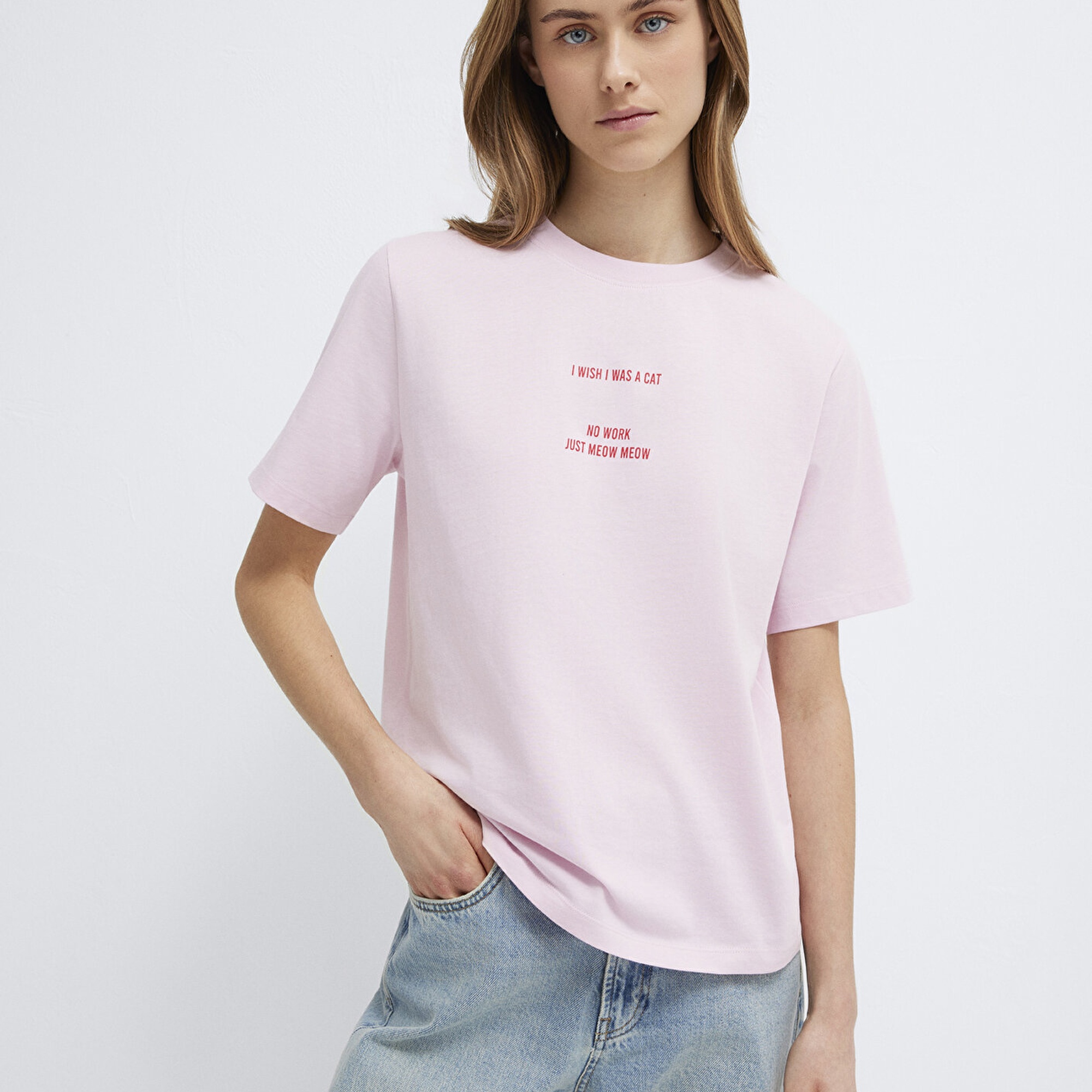 Mavi Baskılı Pembe Tişört Regular Fit / Normal Kesim 1614011-86953