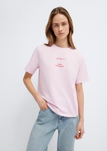  Mavi Baskılı Pembe Tişört Regular Fit / Normal Kesim 1614011-86953