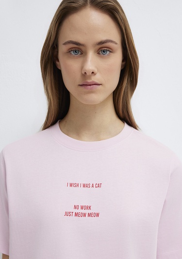  Mavi Baskılı Pembe Tişört Regular Fit / Normal Kesim 1614011-86953