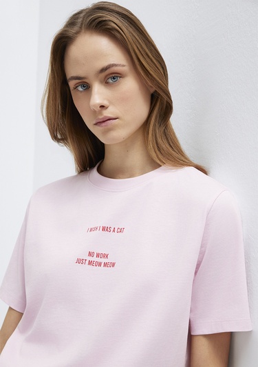  Mavi Baskılı Pembe Tişört Regular Fit / Normal Kesim 1614011-86953