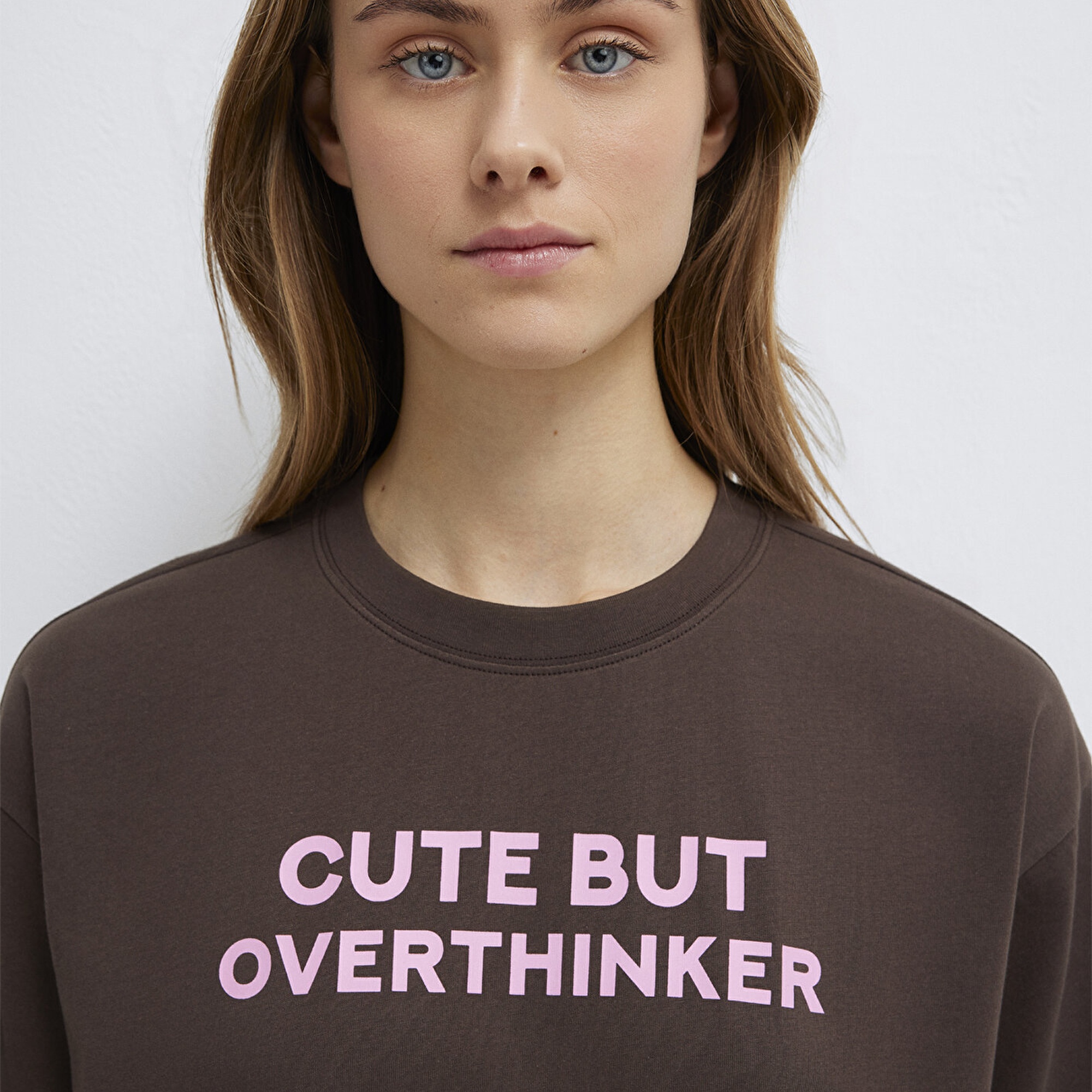 Mavi Baskılı Kahverengi Tişört Loose Fit / Bol Rahat Kesim 1614012-88067