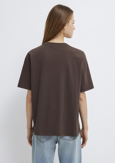  Mavi Baskılı Kahverengi Tişört Loose Fit / Bol Rahat Kesim 1614012-88067