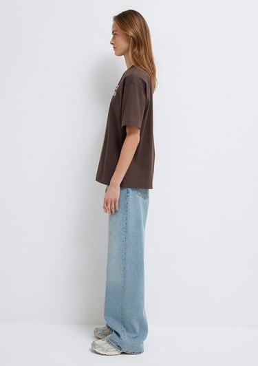  Mavi Baskılı Kahverengi Tişört Loose Fit / Bol Rahat Kesim 1614012-88067