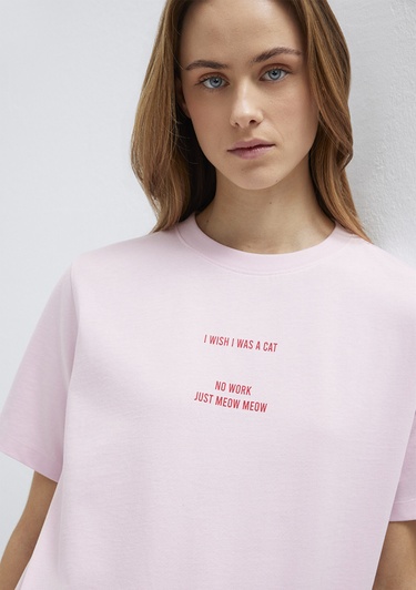  Mavi Baskılı Pembe Tişört Regular Fit / Normal Kesim 1614011-86953