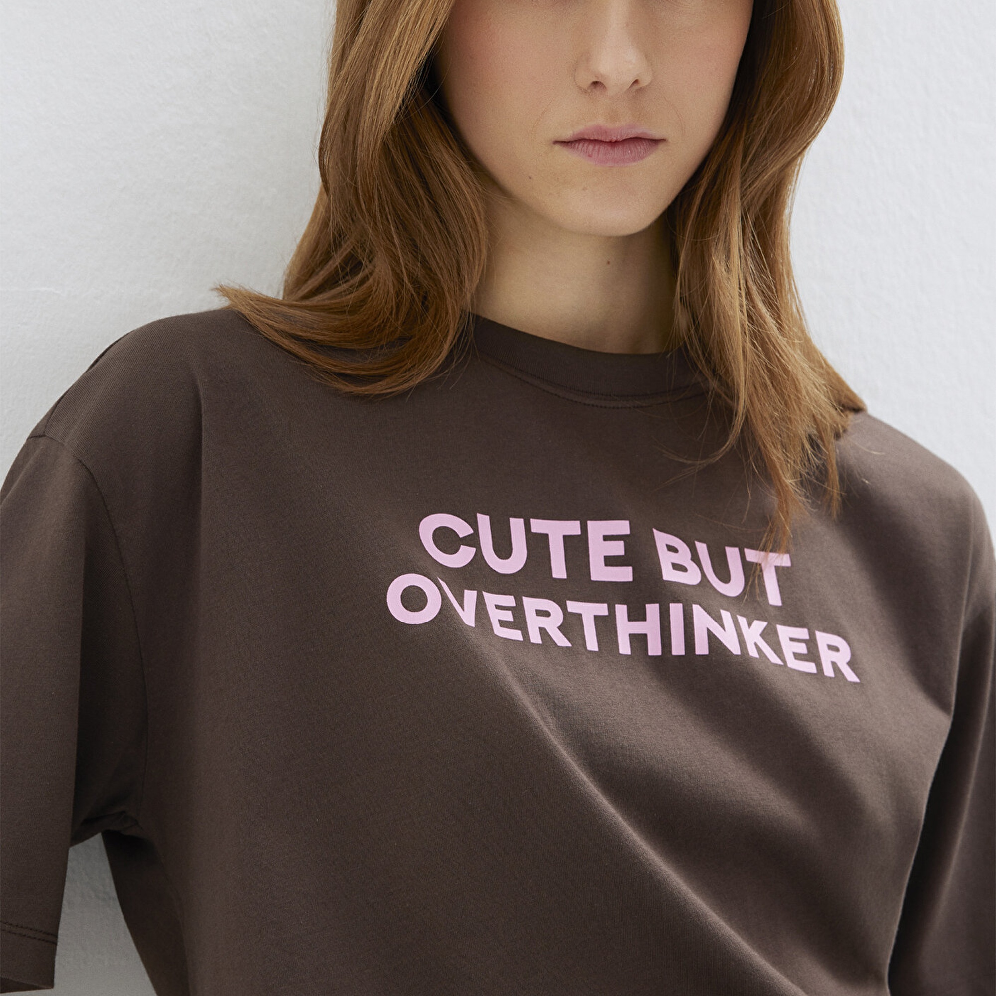 Mavi Baskılı Kahverengi Tişört Loose Fit / Bol Rahat Kesim 1614012-88067