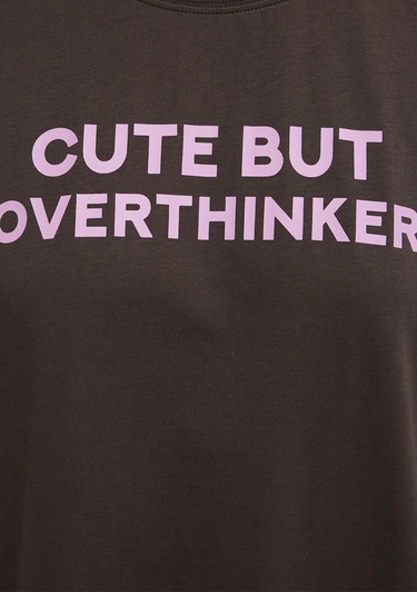  Mavi Baskılı Kahverengi Tişört Loose Fit / Bol Rahat Kesim 1614012-88067