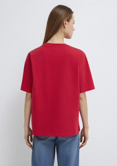  Mavi Baskılı Kırmızı Tişört Loose Fit / Bol Rahat Kesim 1614000-80791