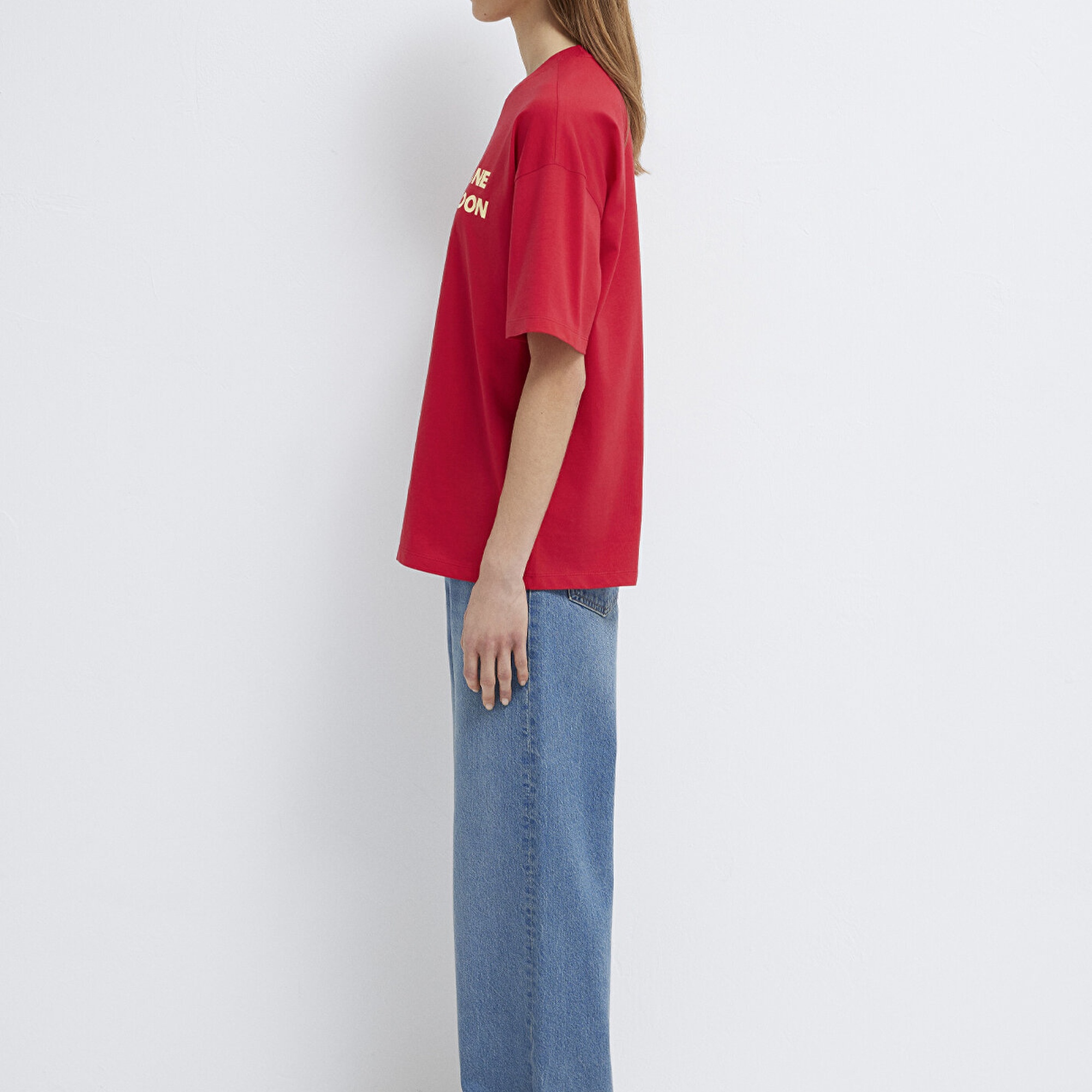 Mavi Baskılı Kırmızı Tişört Loose Fit / Bol Rahat Kesim 1614000-80791