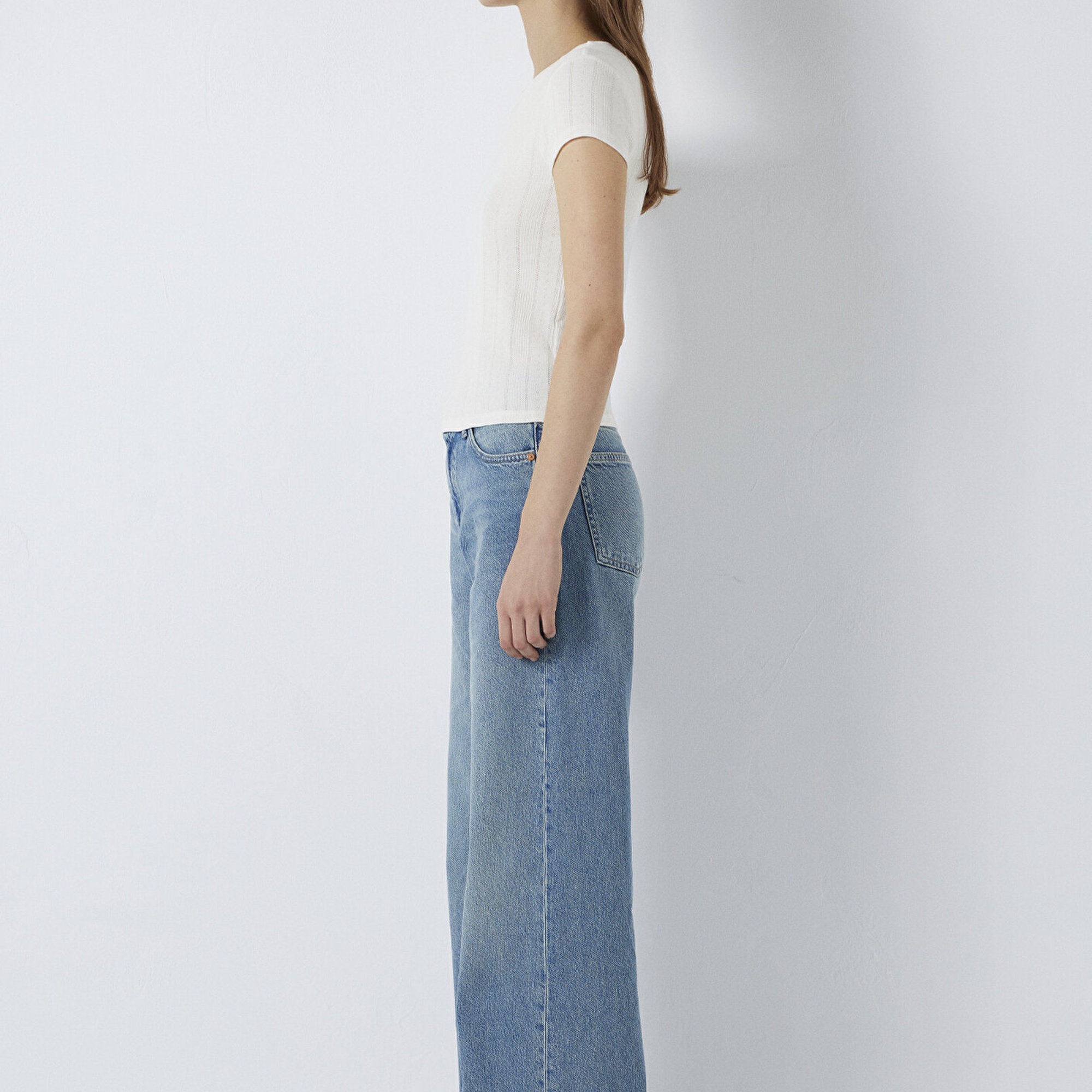 Mavi Ekru Basic Tişört Fitted / Vücuda Oturan Kesim 1613808-70057