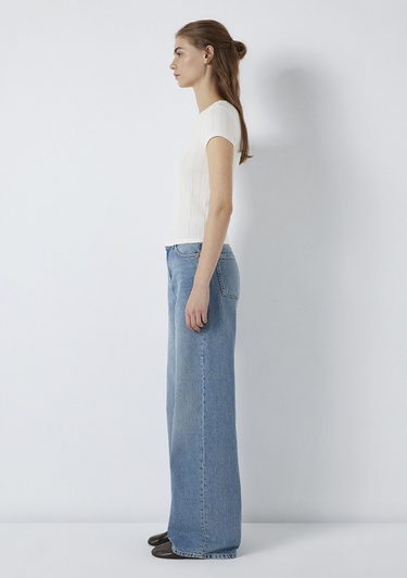  Mavi Ekru Basic Tişört Fitted / Vücuda Oturan Kesim 1613808-70057