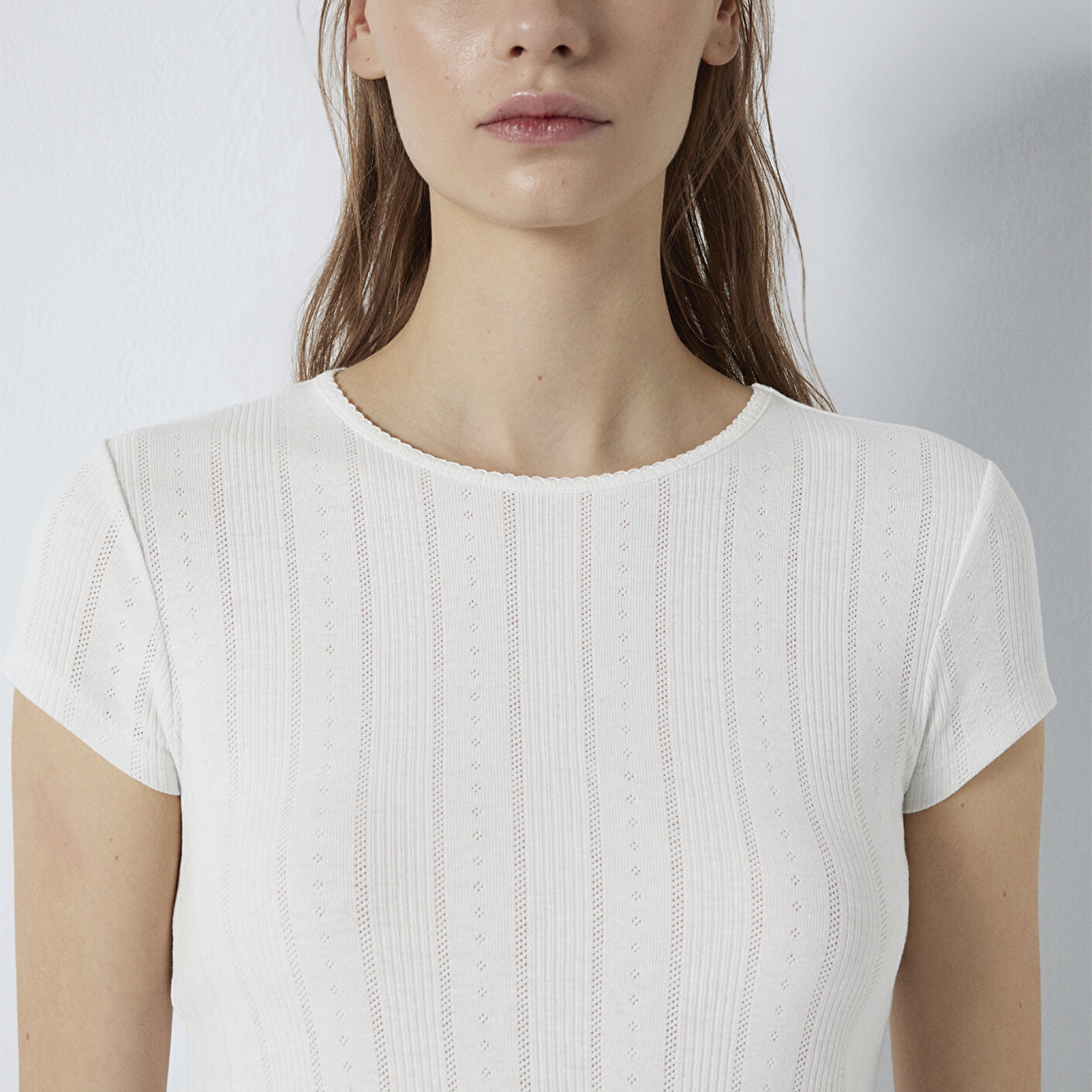 Mavi Ekru Basic Tişört Fitted / Vücuda Oturan Kesim 1613808-70057