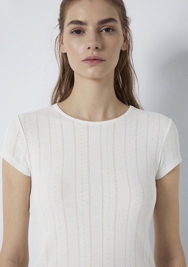  Mavi Ekru Basic Tişört Fitted / Vücuda Oturan Kesim 1613808-70057