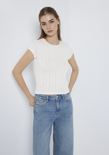  Mavi Ekru Basic Tişört Fitted / Vücuda Oturan Kesim 1613808-70057