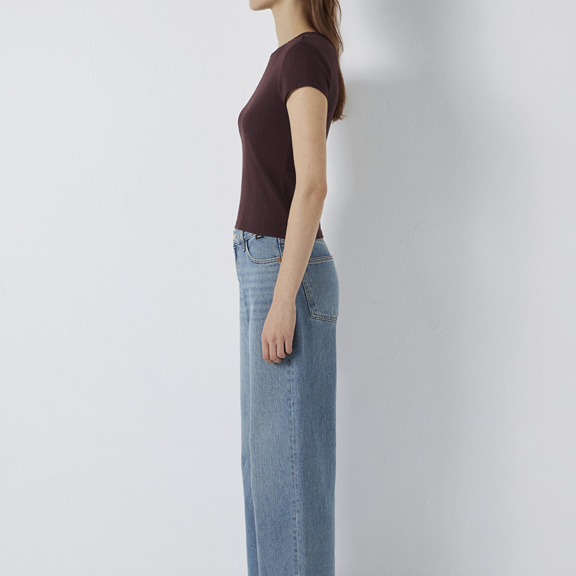 Mavi Kahverengi Basic Tişört Fitted / Vücuda Oturan Kesim 1613808-70223