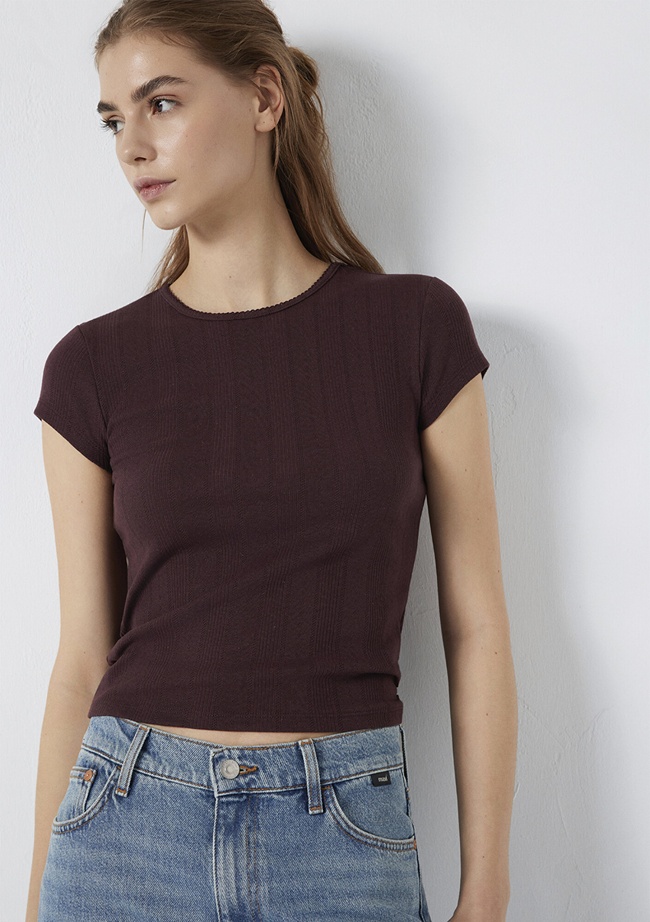  Mavi Kahverengi Basic Tişört Fitted / Vücuda Oturan Kesim 1613808-70223